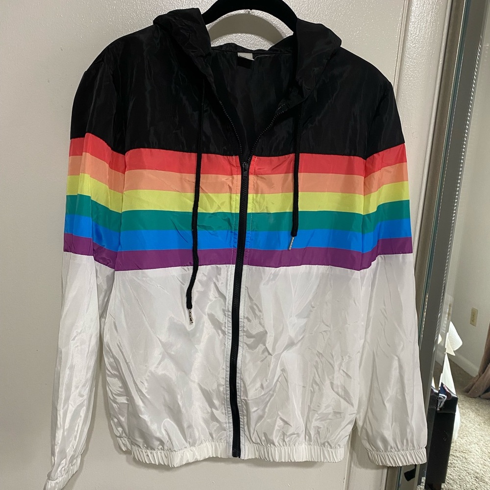 Rainbow Stripe Hooded Windbreaker